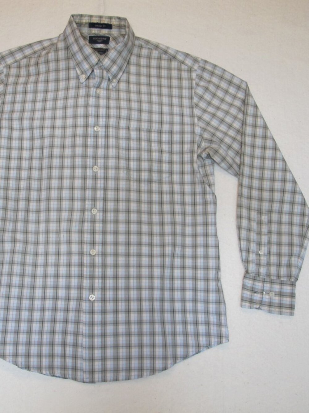 Docker's Men's Green Plaid Button Down Long Sleeve Shirt Size M (47)